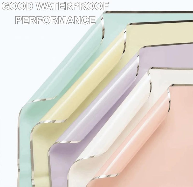 BBJ WRAPS ورق تغليف الزهور بخط فضي، ورق تغليف باقات كوري مقاوم للماء، ورق زهور، مستلزمات بائع الزهور، 20 ورقة، 22.8x22.8 بوصة (أسود) - Image 2