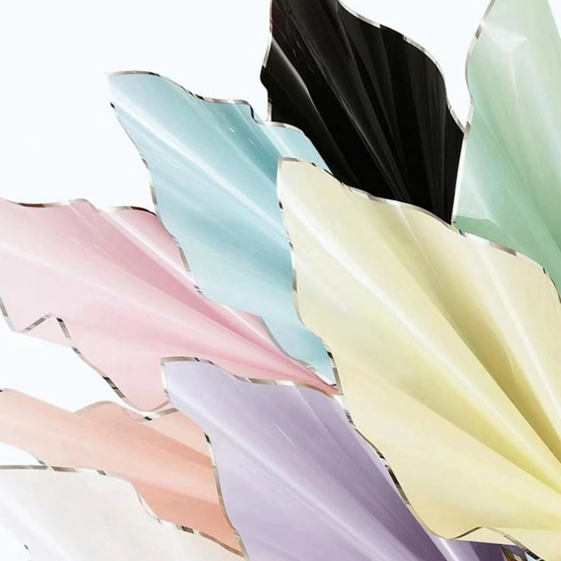 BBJ WRAPS ورق تغليف الزهور بخط فضي، ورق تغليف باقات كوري مقاوم للماء، ورق زهور، مستلزمات بائع الزهور، 20 ورقة، 22.8x22.8 بوصة (أسود) - Image 4