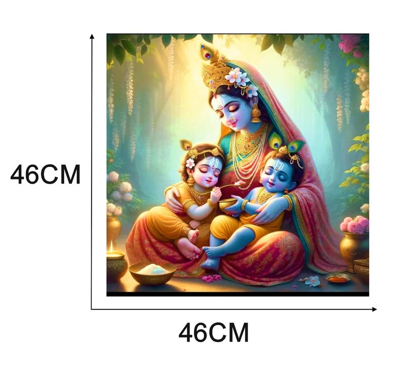 Decals Creation Vinyl Bal Krishna And Radha With Yashoda Maa Wall Poster For Living Room Kids Pooja Room Size 46Cm X46CmselfAdhesive Smooth Surface 46 Cms