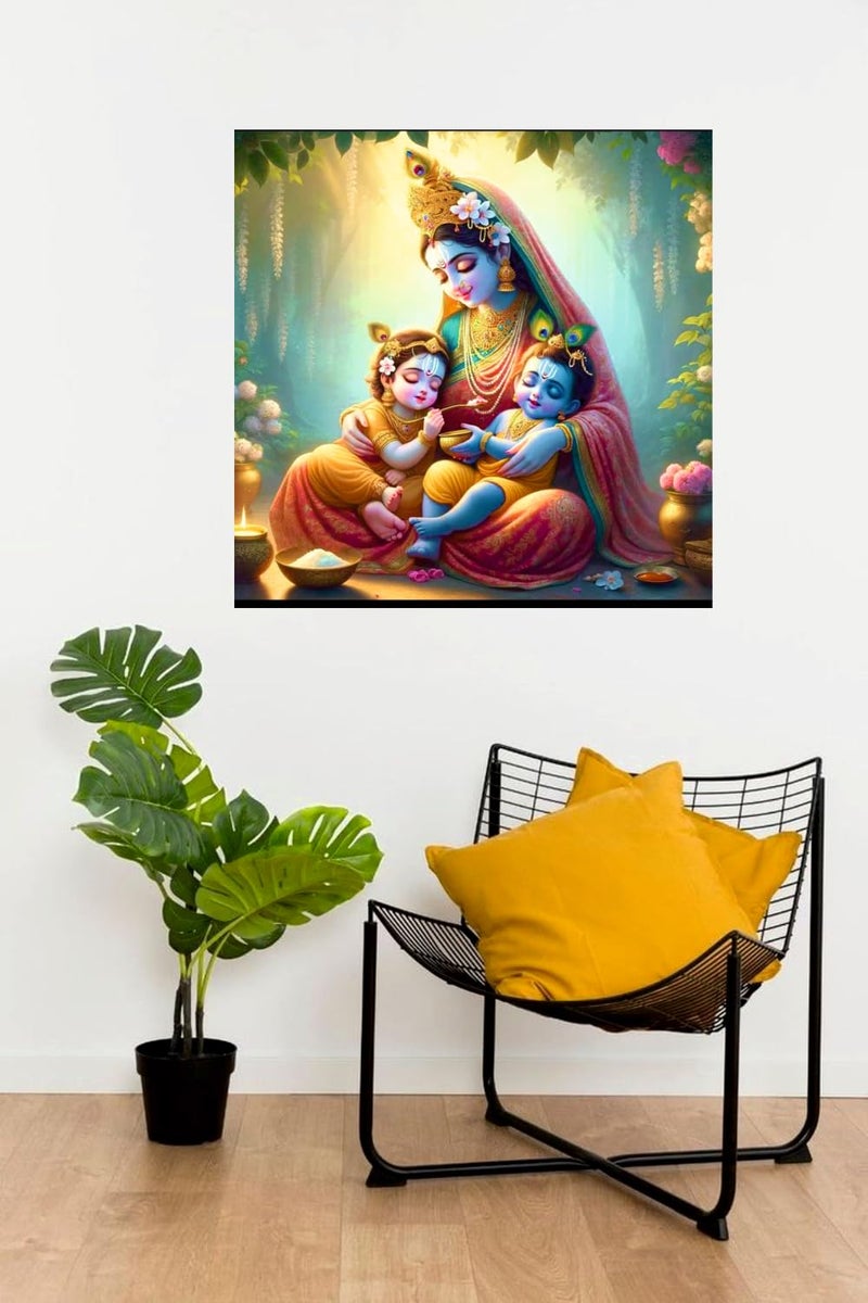 Decals Creation Vinyl Bal Krishna And Radha With Yashoda Maa Wall Poster For Living Room Kids Pooja Room Size 46Cm X46CmselfAdhesive Smooth Surface 46 Cms