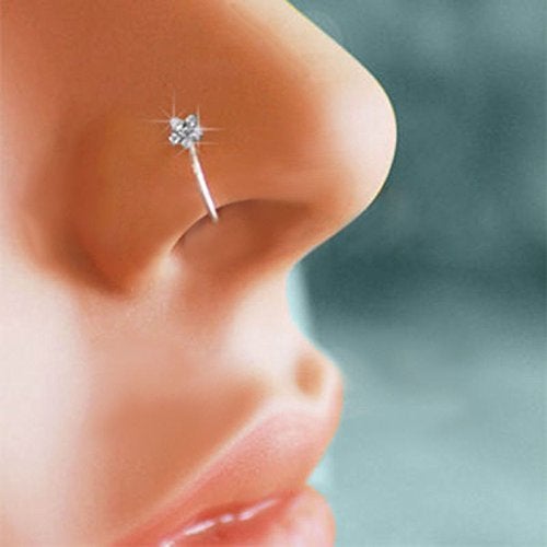 Goldenchen Kuyiuif Small Thin Flower Clear Crystal Nose Ring Stud Hoop-Sparkly Crystal Nose Ring - Image 5