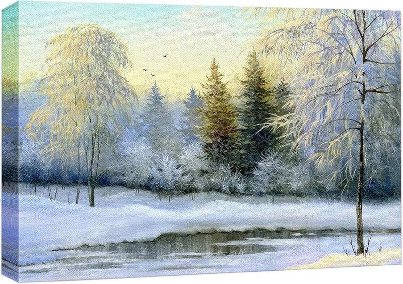 wall26 Canvas Prints Wall Art Paintings - Beautiful Winter Landscape, Room Decoration, Canvas, Oil - 24'' x 36'' - Image 1
