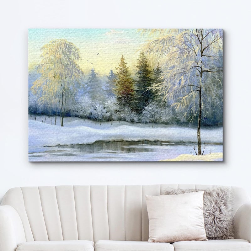 wall26 Canvas Prints Wall Art Paintings - Beautiful Winter Landscape, Room Decoration, Canvas, Oil - 24'' x 36'' - Image 2