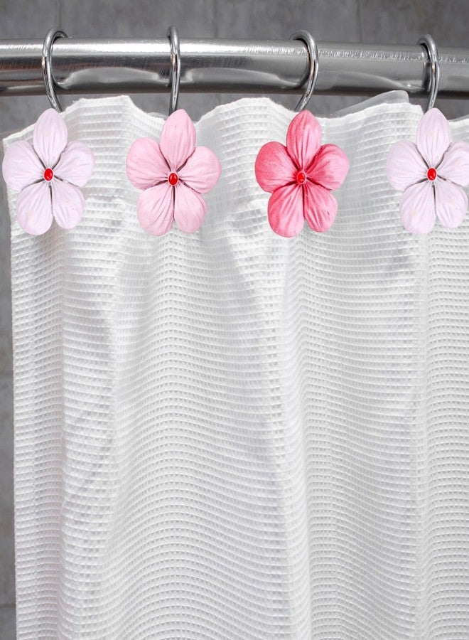 Whaline 12 Pcs Pink Flower Shower Curtain Hooks Spring Floral Decorative Shower Rod Rings Cherry Blossoms Resin Curtain Hanger Hooks for Living Room Bedroom Bathroom Decor - Image 5