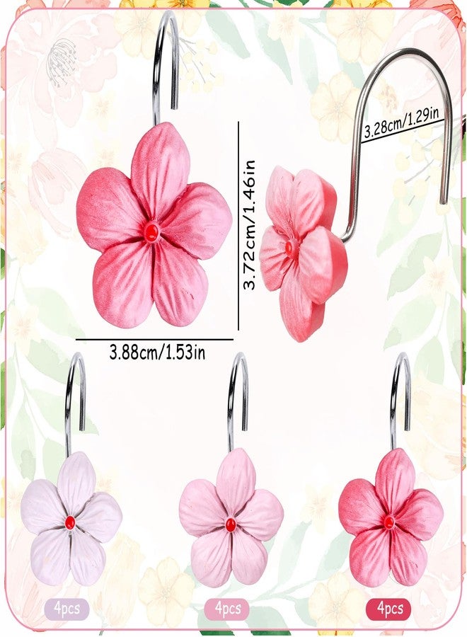 Whaline 12 Pcs Pink Flower Shower Curtain Hooks Spring Floral Decorative Shower Rod Rings Cherry Blossoms Resin Curtain Hanger Hooks for Living Room Bedroom Bathroom Decor - Image 2