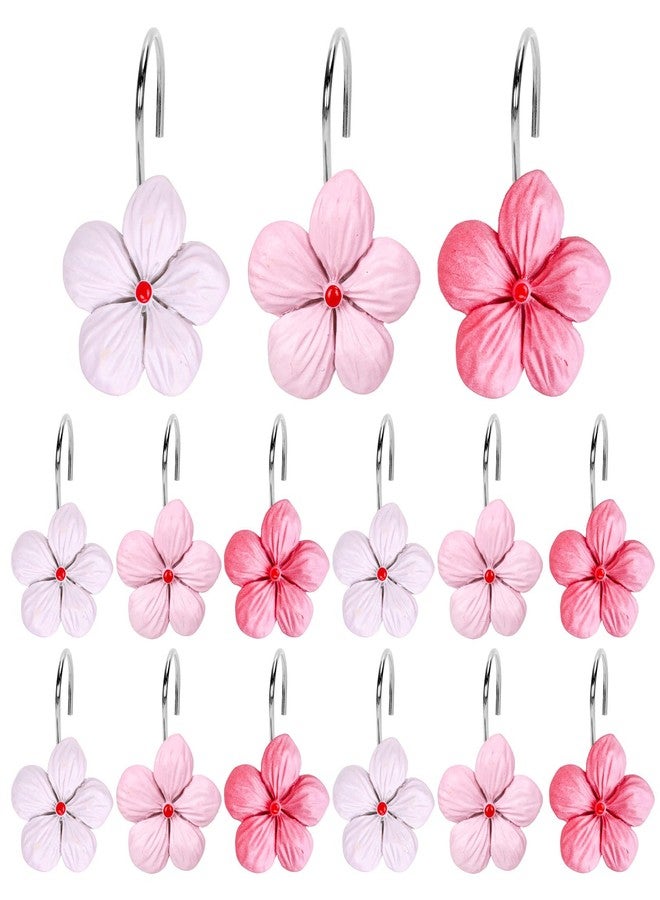 Whaline 12 Pcs Pink Flower Shower Curtain Hooks Spring Floral Decorative Shower Rod Rings Cherry Blossoms Resin Curtain Hanger Hooks for Living Room Bedroom Bathroom Decor - Image 1