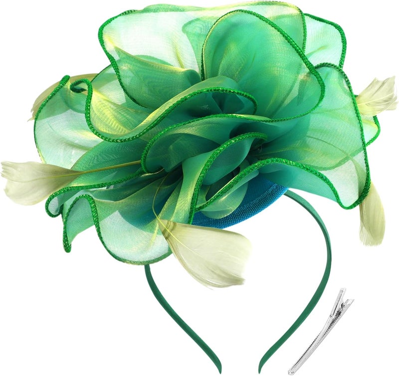 DRESHOW Fascinators Hat Flower Mesh Ribbons Feathers on a Headband and a Clip Tea Party Headwear for Girls and Women - Image 1