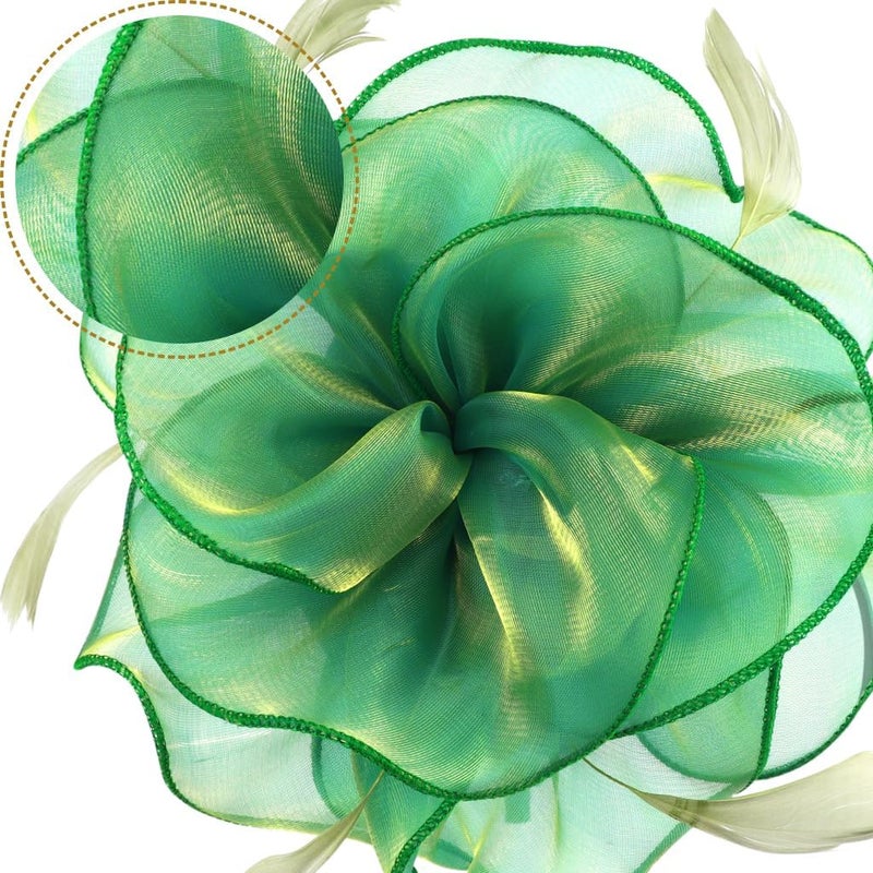 DRESHOW Fascinators Hat Flower Mesh Ribbons Feathers on a Headband and a Clip Tea Party Headwear for Girls and Women - Image 5