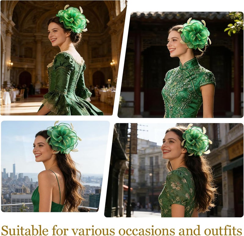 DRESHOW Fascinators Hat Flower Mesh Ribbons Feathers on a Headband and a Clip Tea Party Headwear for Girls and Women - Image 4