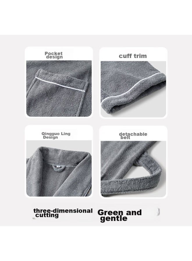 Sanli Five-star Hotel Bathrobe, Pure Cotton, Absorbent, Quick-drying, Adult Thin Home Bathrobe, Men's Summer Long Bath Towel, Gray, Size L - Image 3