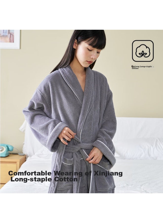 Sanli Five-star Hotel Bathrobe, Pure Cotton, Absorbent, Quick-drying, Adult Thin Home Bathrobe, Men's Summer Long Bath Towel, Gray, Size L - Image 4