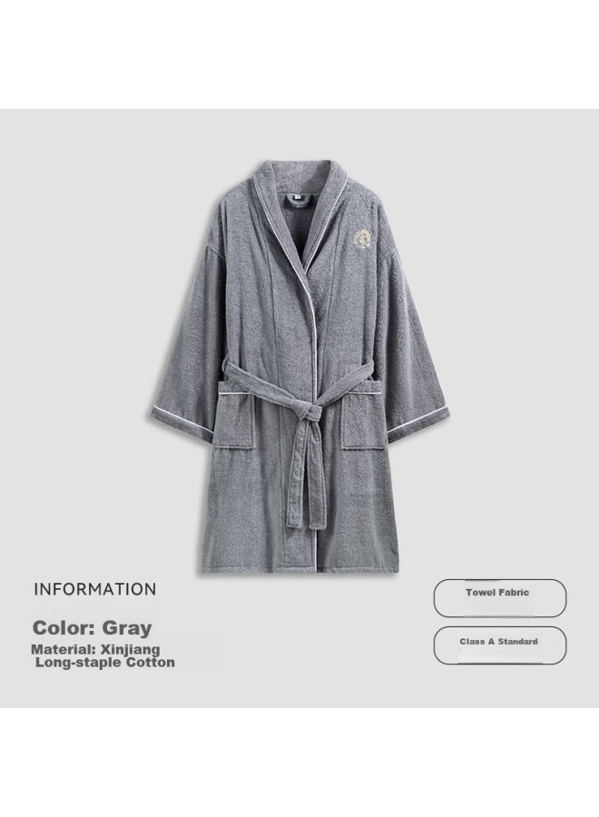 Sanli Five-star Hotel Bathrobe, Pure Cotton, Absorbent, Quick-drying, Adult Thin Home Bathrobe, Men's Summer Long Bath Towel, Gray, Size L - Image 1