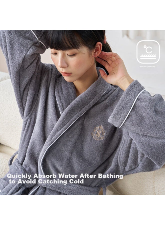 Sanli Five-star Hotel Bathrobe, Pure Cotton, Absorbent, Quick-drying, Adult Thin Home Bathrobe, Men's Summer Long Bath Towel, Gray, Size L - Image 5