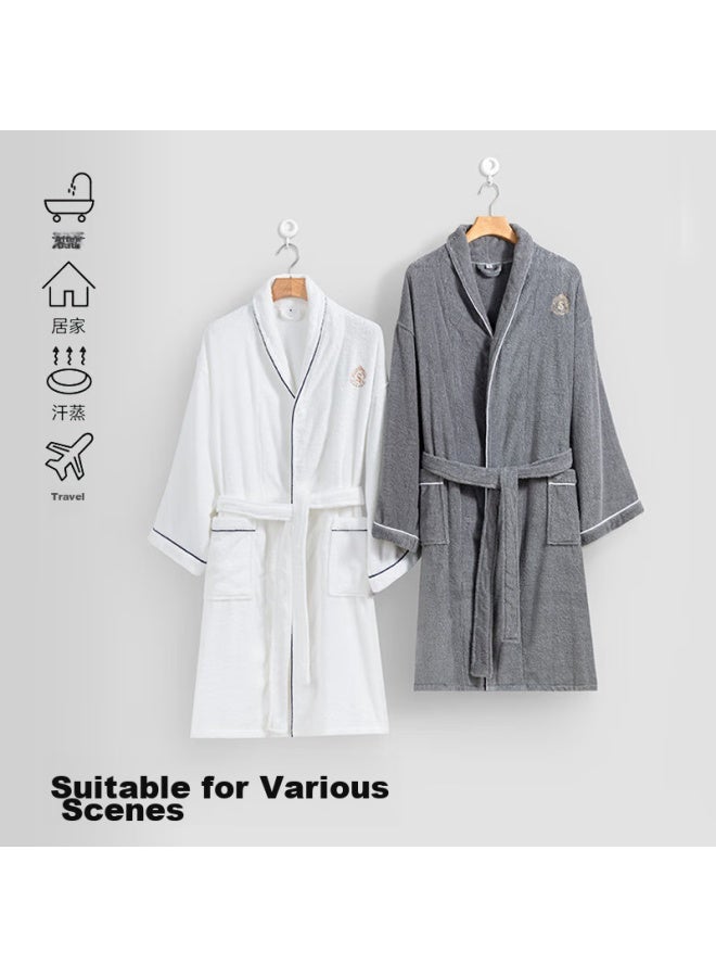 Sanli Five-star Hotel Bathrobe, Pure Cotton, Absorbent, Quick-drying, Adult Thin Home Bathrobe, Men's Summer Long Bath Towel, Gray, Size L - Image 2