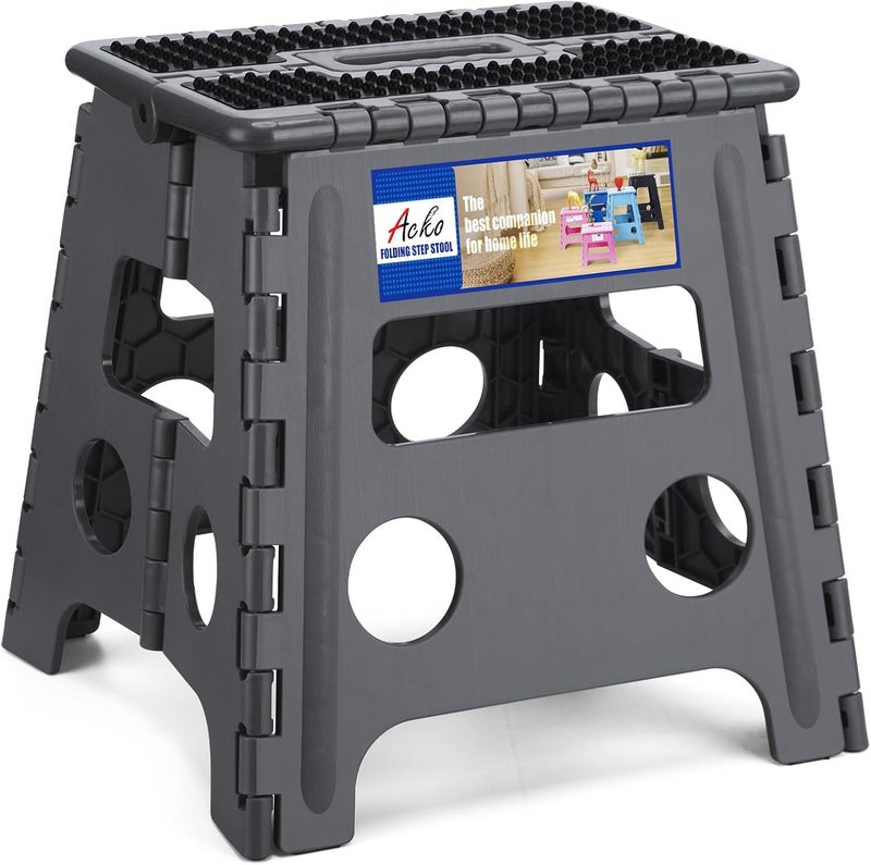 Acko Folding Step Stool 13 inch Height Premium Heavy Duty Foldable Step Stools for Adults and Kids, Kitchen Plastic Small Collapsible Stepping Stool Hold Up to 300 LB Dot Grey (1 Pack) - Image 1