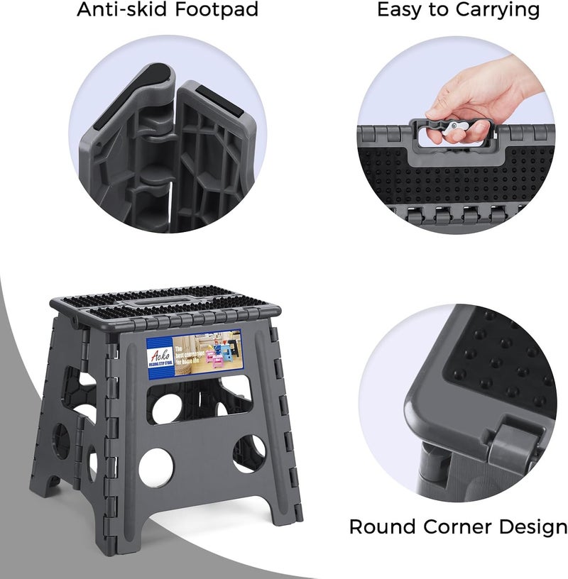 Acko Folding Step Stool 13 inch Height Premium Heavy Duty Foldable Step Stools for Adults and Kids, Kitchen Plastic Small Collapsible Stepping Stool Hold Up to 300 LB Dot Grey (1 Pack) - Image 5