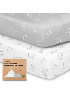 Pack and Play Sheets Fitted, 2-Pack Mini Crib Sheets - Pack N Play Sheets, Organic Fitted Crib Sheet for Pack and Play Mattress, Playard Baby Crib Sheets,Crib Sheets Neutral for Boys,Girls (ABC Land)