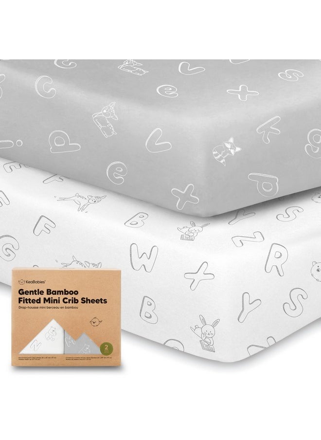 KeaBabies - Pack and Play Sheets Fitted, 2-Pack Mini Crib Sheets - Pack N Play Sheets, Organic Fitted Crib Sheet for Pack and Play Mattress, Playard Baby Crib Sheets,Crib Sheets Neutral for Boys,Girls (ABC Land) - Image 1