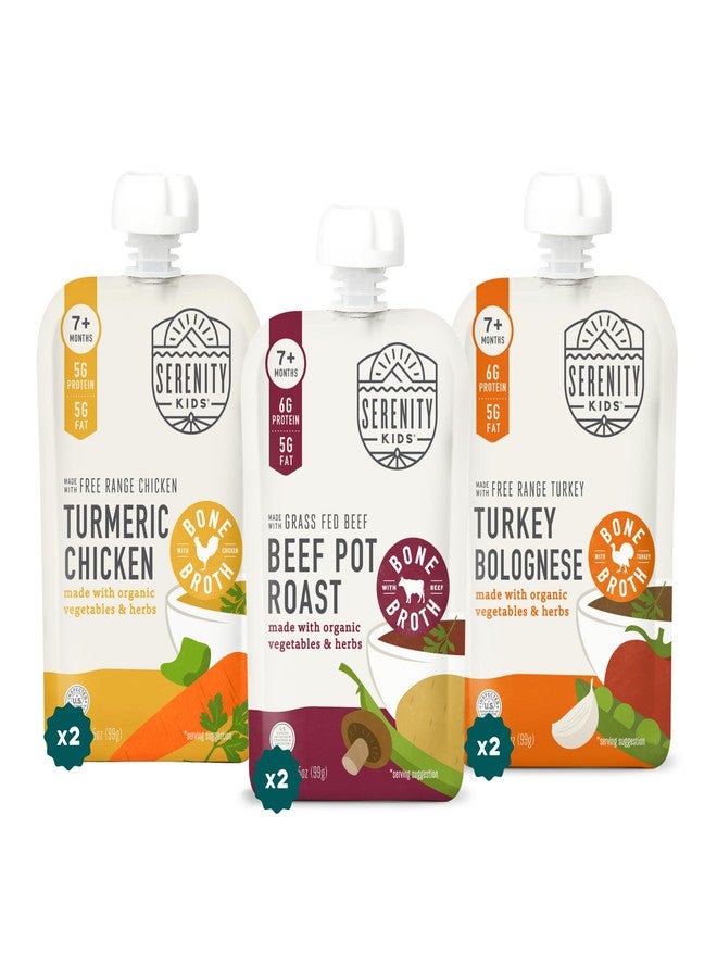 Serenity Kids 7+ Months Bone Broth Puree Made with Organic Veggies - BPA-Free Organic Baby Food Pouches with Veggies & Ethically Raised Meat - Clean Label Project Certified - 3.5 Oz, 6 Pack - Image 1