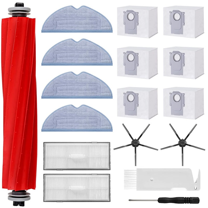Accessory Set for Roborock S7 Max UltraS7 MaxV UltraS7 Pro Ultra 6 x Dust Bags 1 x Main Roller Brush 2 x Side Brushes 2 x Filters 4 x Mop Wipes Replacement Parts Robot Vacuum Cleaner