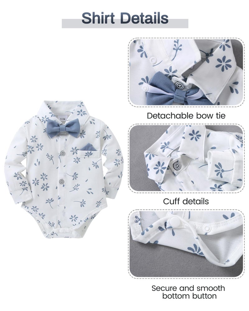 SANMIO Baby Boy Clothes Suit 3-6 Months Boys Baptism Easter Outfits Baby Shirt+Bow Tie+Pants+Suspenders 4Pcs Christmas Wedding Clothing Set (New Sky Blue, 3-6 Months) - Image 3