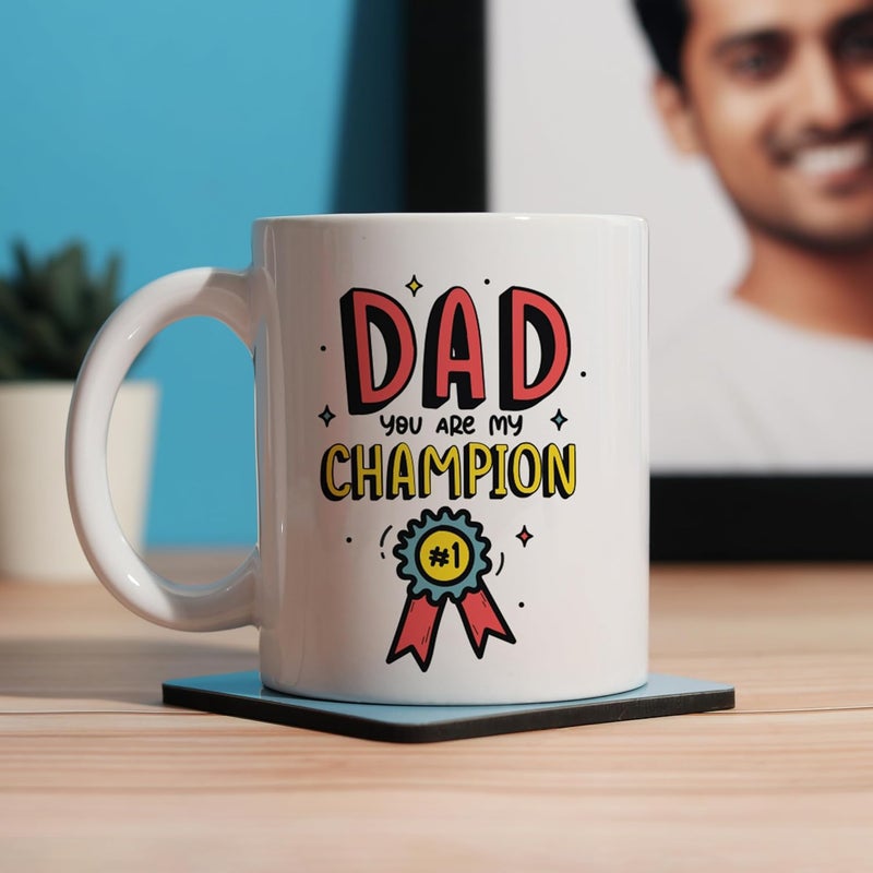 Oye Happy Oye You are My Champion Dad Mug Cute Ceramic Coffee Mug for Dad Best Gift for Fathers Day Birthday or Just Because 330ml Microwave Safe - Image 3