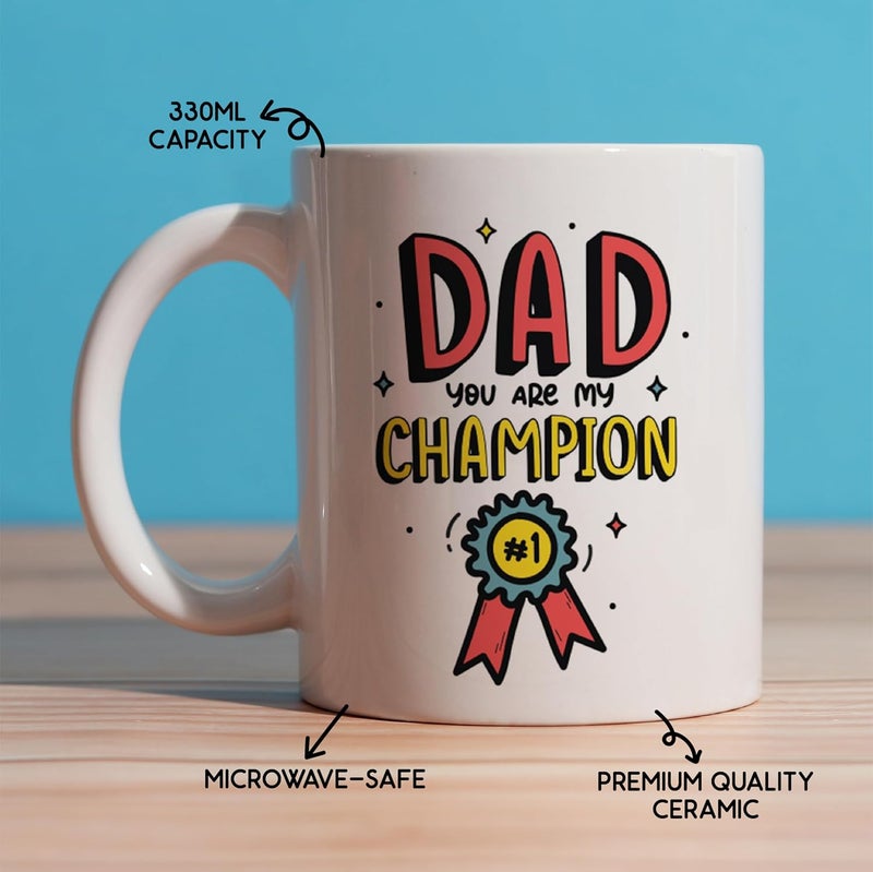 Oye Happy Oye You are My Champion Dad Mug Cute Ceramic Coffee Mug for Dad Best Gift for Fathers Day Birthday or Just Because 330ml Microwave Safe - Image 4