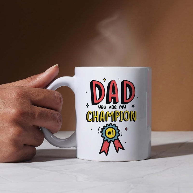 Oye Happy Oye You are My Champion Dad Mug Cute Ceramic Coffee Mug for Dad Best Gift for Fathers Day Birthday or Just Because 330ml Microwave Safe - Image 5