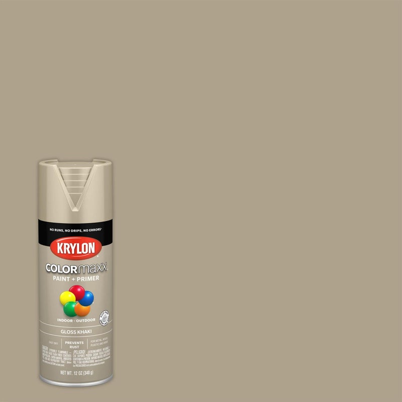 KRYLON 12 أونصة من طلاء ورذاذ برايمر كرايلون K05526007 بلون الكاكي COLORmaxx، لامع - Image 1