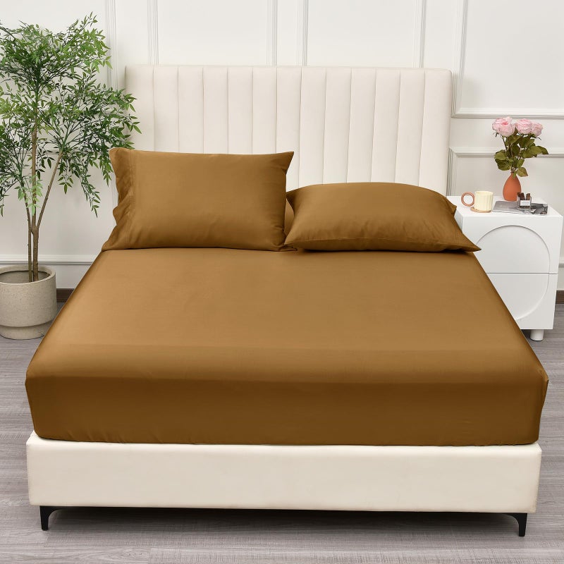 PHF PHF 100% Rayon Derived from Bamboo Cooling Fitted Sheet Twin Size for Hot Sleeper 16"" Deep Pocket 2.5cm Wider Strong Elastic Easy Fit Breathable Silky Smooth Soft 39""x 75"" Camel No Pillowcases  - Image 1