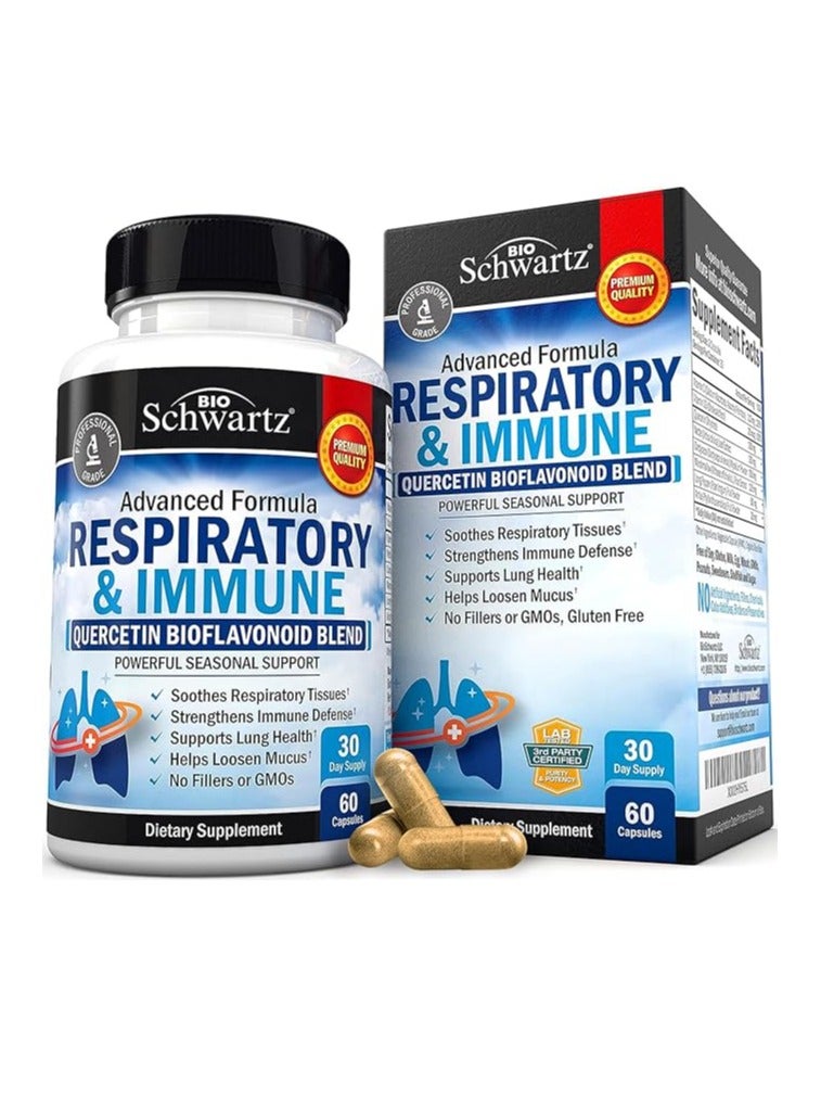 بيو شوارتز فيتامينات صحية لدعم الجهاز التنفسي والمناعي والرئة للنساء والرجال، 60 كبسولة تكفي لمدة 30 يومًا