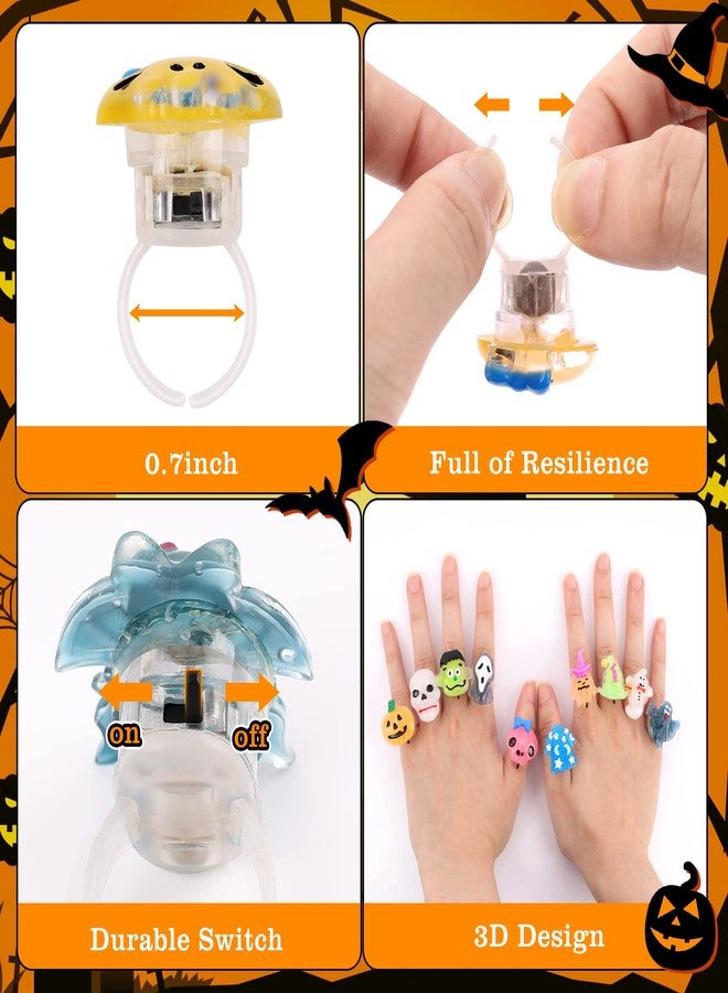 NPET 50Pcs Halloween LED Light Up Rings, Non Candy Halloween Trick or Treats 3D Rings Toy For Kids Adults Flashing Glow Party Favor Ring Toy Gifts For Kids Goodie Bag Stuffers - Image 5