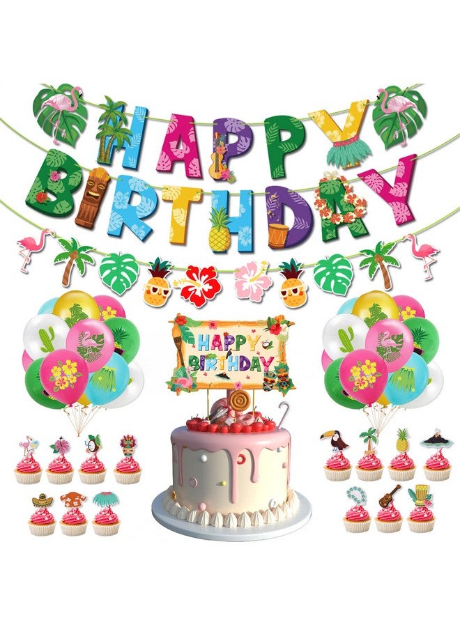 SAVITA Hawaiian Birthday Party Decorations, Abundant Hawaiian Luau Birthday Party Supplies Including Banner Hawaiian Themed Cupcake Toppers Latex Balloons for Tropical Themed Parties Summer Beach - Image 1