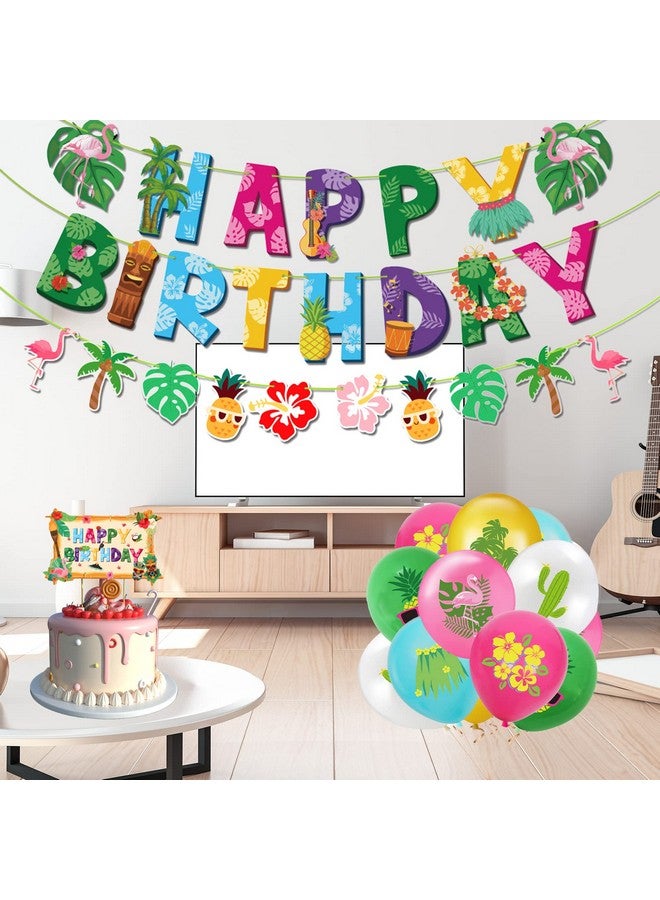 SAVITA Hawaiian Birthday Party Decorations, Abundant Hawaiian Luau Birthday Party Supplies Including Banner Hawaiian Themed Cupcake Toppers Latex Balloons for Tropical Themed Parties Summer Beach - Image 4