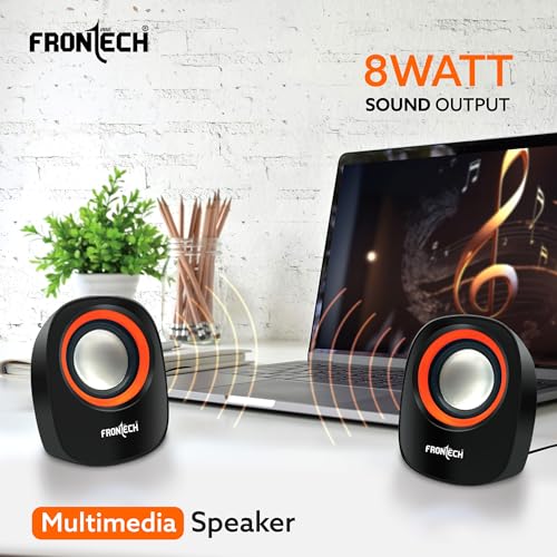 FRONTECH Premium 2.0 Channel USB Powered Speakers - 4W x 2 Output, AUX Input, Foam Edge, 1-Year Warranty (SPK-0003-Orange) - Image 2