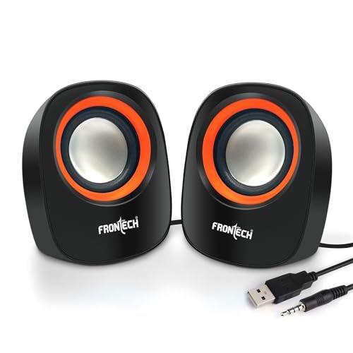 FRONTECH Premium 2.0 Channel USB Powered Speakers - 4W x 2 Output, AUX Input, Foam Edge, 1-Year Warranty (SPK-0003-Orange) - Image 1