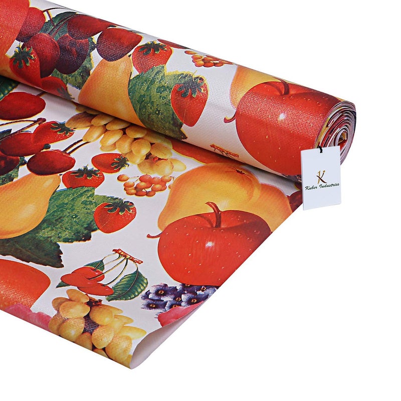 Kuber Industries Kitchen Drawer/Cabinet Shelf Mat|Friut & Flower Print with PVC Material|Adjustable Size 10 Mtr Roll (Cream)-CTKTC013554, Polyvinyl Chloride - Image 5