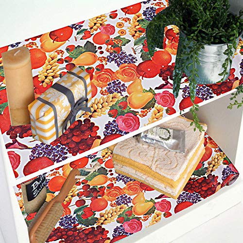 Kuber Industries Kitchen Drawer/Cabinet Shelf Mat|Friut & Flower Print with PVC Material|Adjustable Size 10 Mtr Roll (Cream)-CTKTC013554, Polyvinyl Chloride - Image 2
