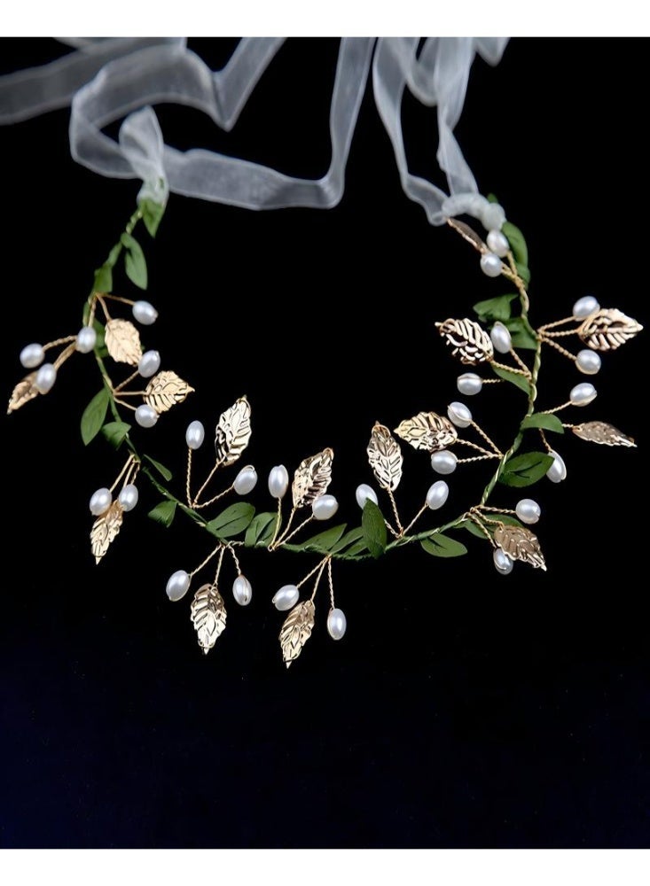 Green Leaf Boho Headband for Women Girls Renaissance Accessories Gold Hair Vine Wedding Fairy Hair Accessories Headpiece - Image 1