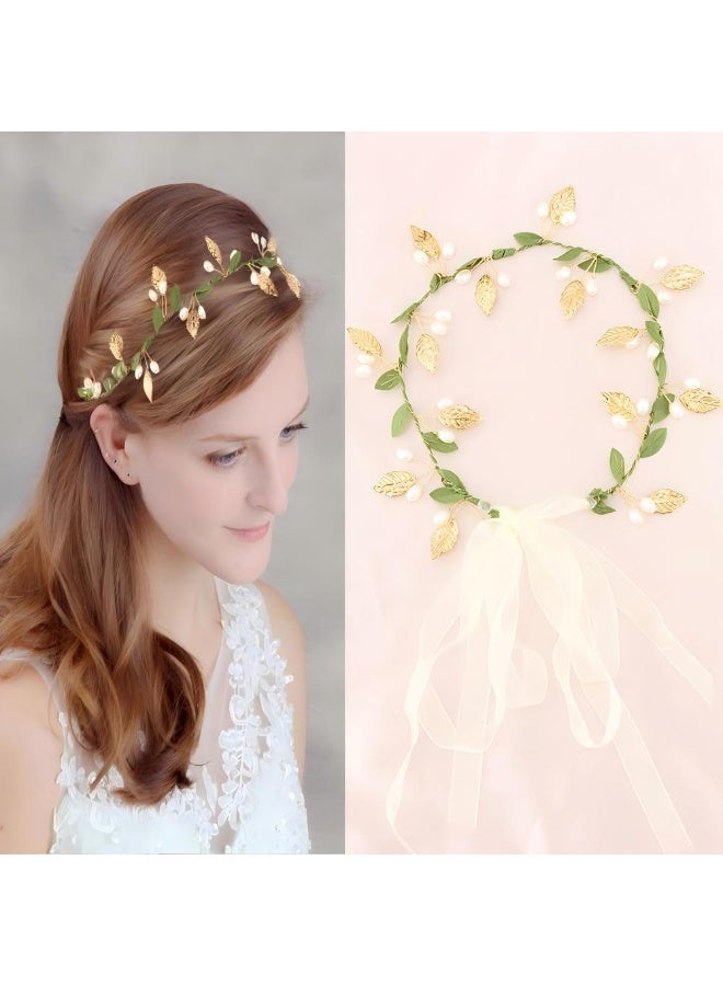 Green Leaf Boho Headband for Women Girls Renaissance Accessories Gold Hair Vine Wedding Fairy Hair Accessories Headpiece - Image 2