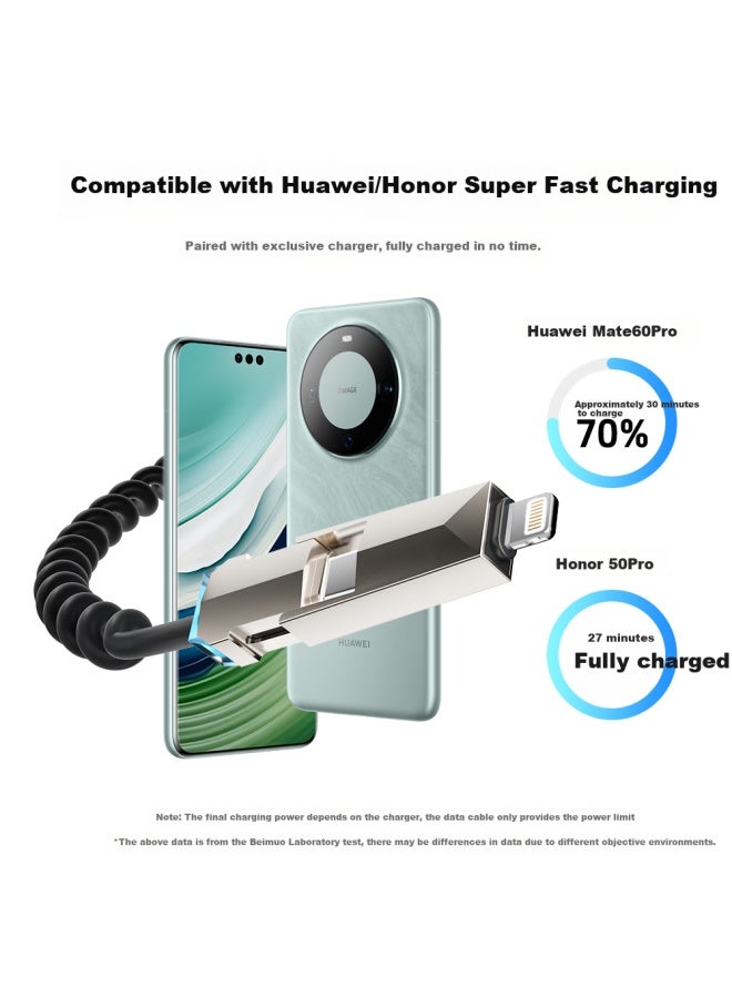 Double Magic Beemo Car Spring Data Cable Stretch 240W Fast Charging Cable Four-In-One Car Projection Screen Suitable For Apple/Huawei/Xiaomi/Honor/Samsung/Vivo/Oppo 2M Black - Image 4