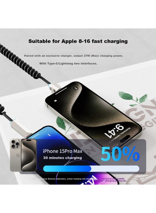 Double Magic Beemo Car Spring Data Cable Stretch 240W Fast Charging Cable Four-In-One Car Projection Screen Suitable For Apple/Huawei/Xiaomi/Honor/Samsung/Vivo/Oppo 2M Black - Image 5