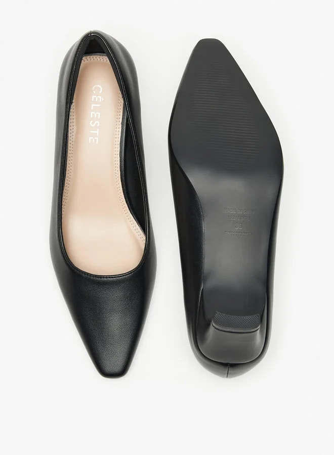 سيليست Women's Solid Pointed Toe Pumps with Block Heels