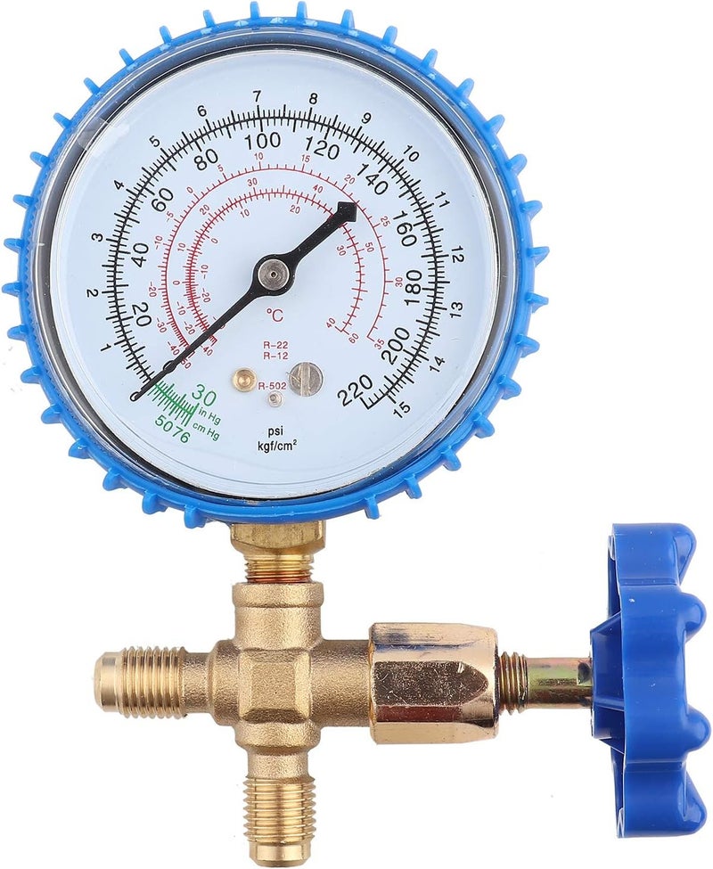 مقياس ضغط شحن مبرد لـ R410A R22 R134a R404A، مقياس منيفولد تكييف ثنائي المنفذ بخيط 1/4 بوصة، تصميم محكم يمنع تسرب المبرد لأنظمة التدفئة والتهوية والتكييف - Image 1