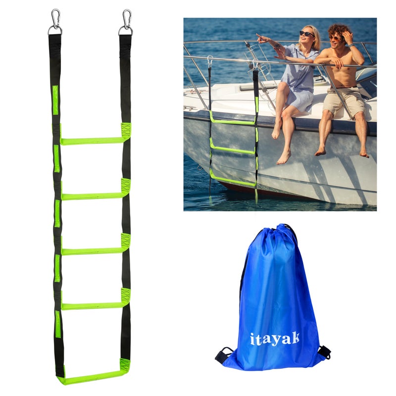 itayak 5 Step Boat Rope Ladder Foldable Assist Boarding Outdoor Climbing Rope Ladder for Inflatable Boat Pontoon Boat Sailboat Kayak Motorboat Canoeing