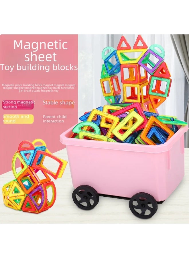 Loquat Educational Magnetic Building Blocks Children's Playtime Versatile Desktop Toy Kindergarten Park Ground Decoration Toy Wholesale-Color:Pure Magnetic 46 Pieces Ziplock Bag + Wheel - Image 4
