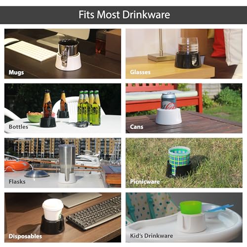 HIT PRODUCTS منتجات هيت طاولة الكوب - حامل أكواب أصلي مضاد للتسرب للطاولة والمكتب، أبيض جليدي - حامل مشروبات للمركبات والقوارب، حامل أكواب مقاوم للتقلب بقاعدة لزجة وبروفايل محاط لمنع انسكاب المشروبات - Image 3