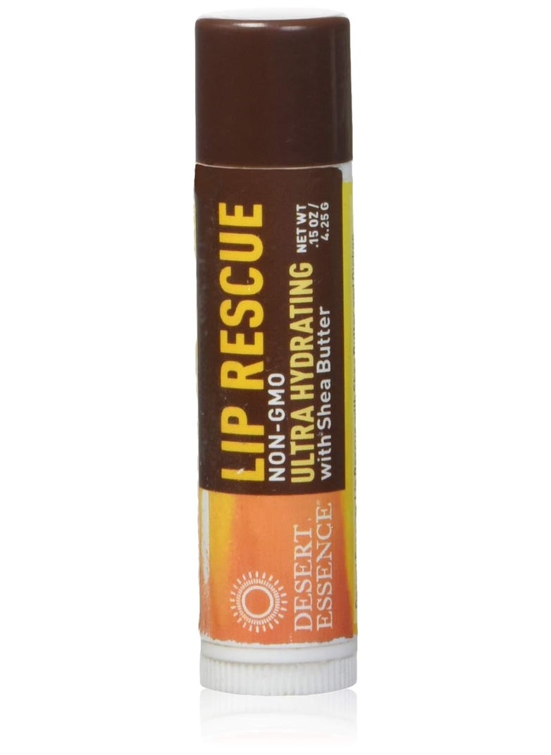 Desert Essence Lip Rescue Ultra Hydrating with Shea Butter  015 Oz  Soft Moisturizer Balm Stick  Ginkgo Biloba Extract  Soothes Dry Or Cracked Lips  Vitamin E  Beeswax  Peppermint Oil