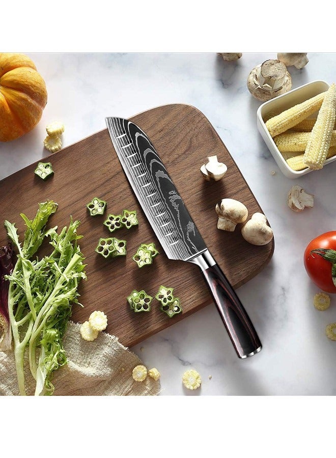 Osowake Santoku Knife 7 inch, Professional Kitchen Knives High Carbon Stainless Steel With Pakkawood Handle, Meat Vegetable Fruit Cutting for Home & Restaurant - Image 5