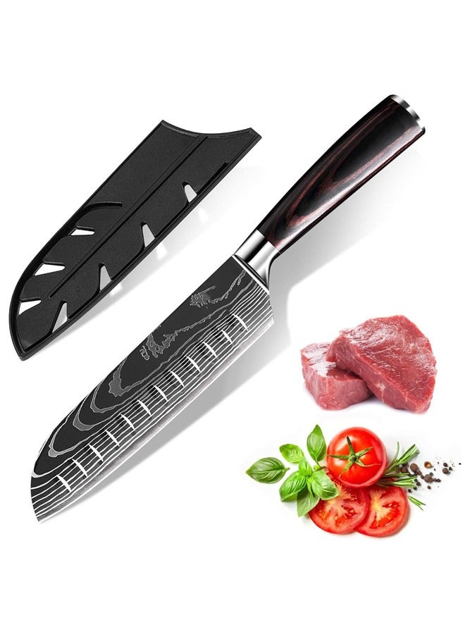 Osowake Santoku Knife 7 inch, Professional Kitchen Knives High Carbon Stainless Steel With Pakkawood Handle, Meat Vegetable Fruit Cutting for Home & Restaurant - Image 1